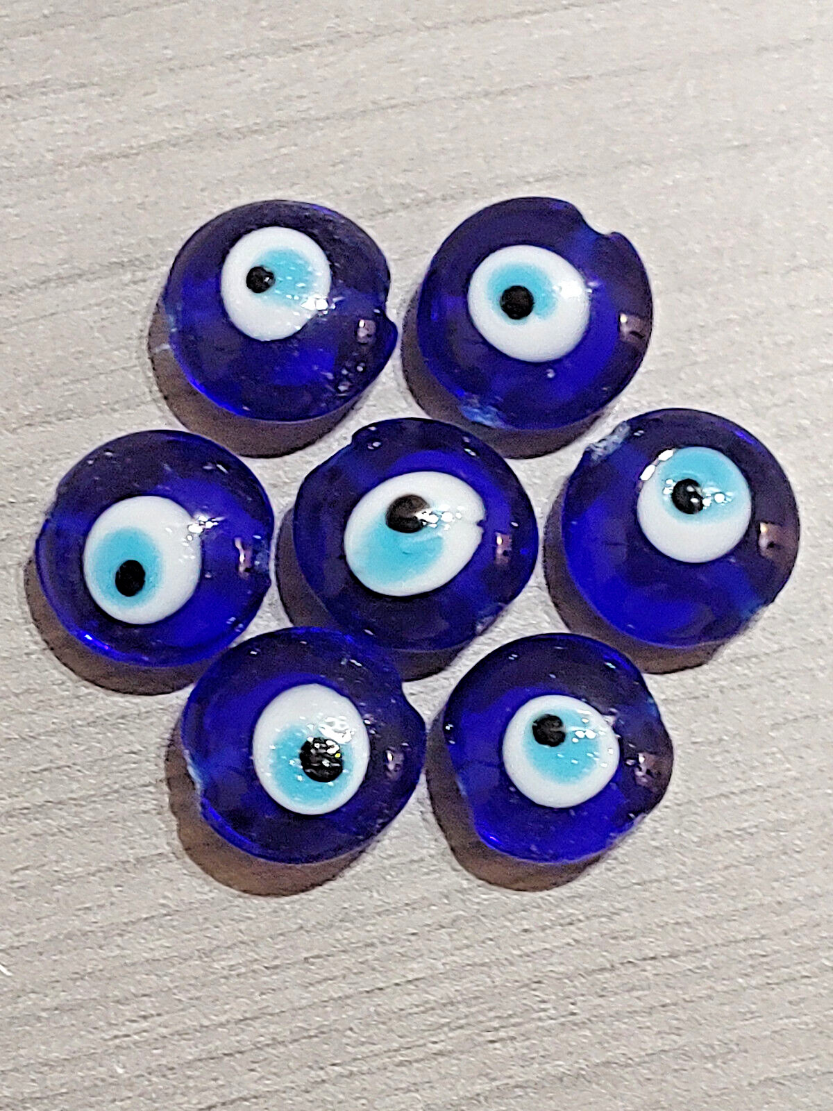 10PC Evil Eye Handmade Lampwork Glass Oval Round Loose Beads Dark Blue 15mmx9mm