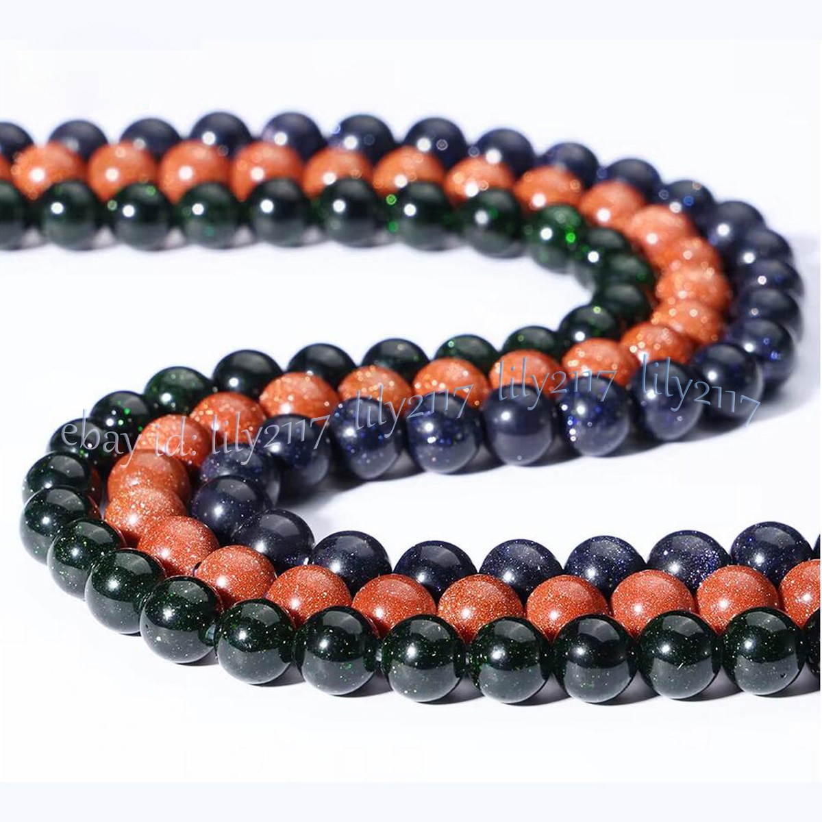 Natural Blue Gold Green Sandstone Round Gemstone Loose Beads Jewelry Making 15”