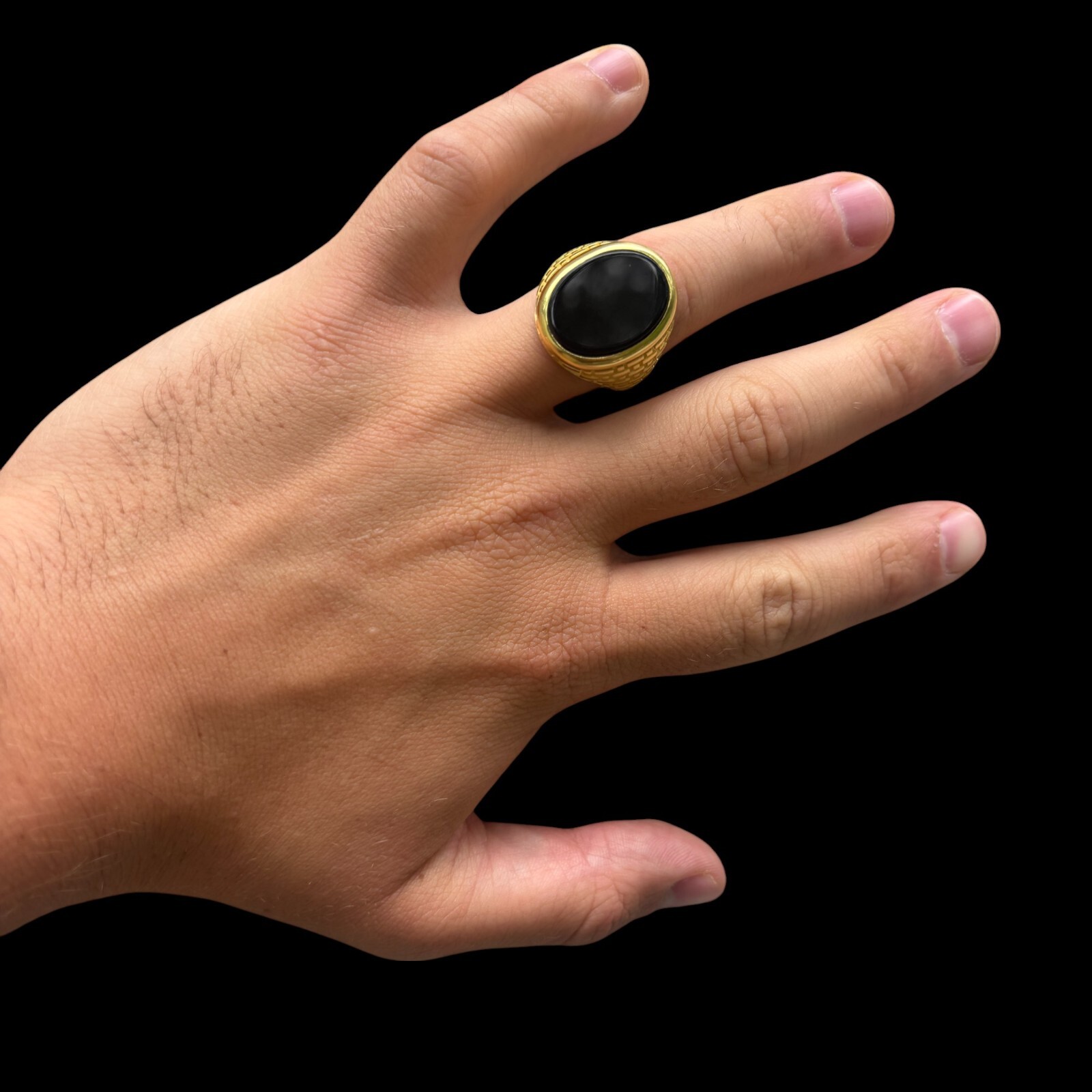 Natural Black Onyx Gemstone Mens Real Solid – 925 Silver or 14k Yellow Gold