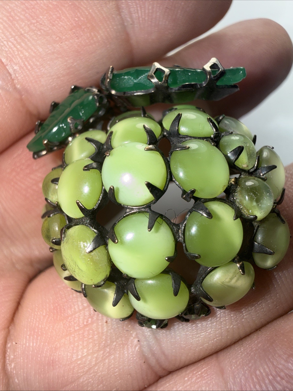Brooch Pin Schreiner New York “Fantasy Lime” or “Green Strawberry” Unsigned Rare