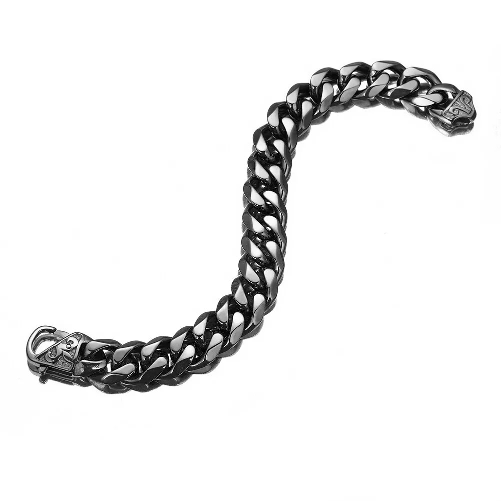 Men’s Black/Silver Tone Stainless Steel Curb Cuban Link Chain Necklace 16″-40″