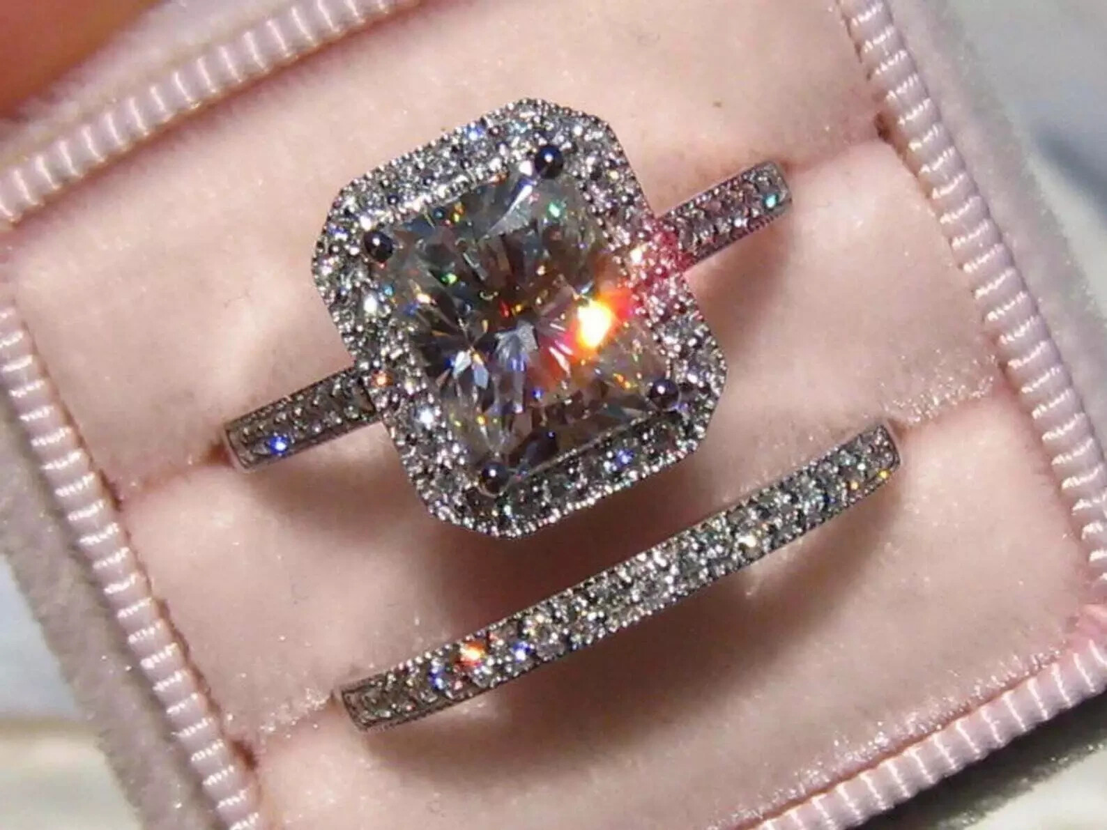 3.20Ct Lab Created Radiant Cut Diamond Bridal Set Engagement Ring White Gold Fn
