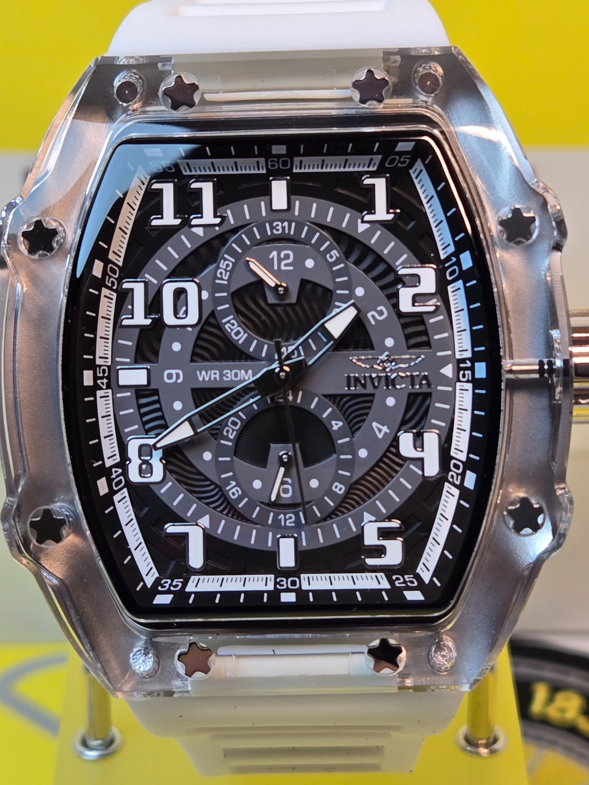 Invicta Racing Cyclone Men’s Watch 48.5 mm Smoke Gray /White Silicone Band- NEW!