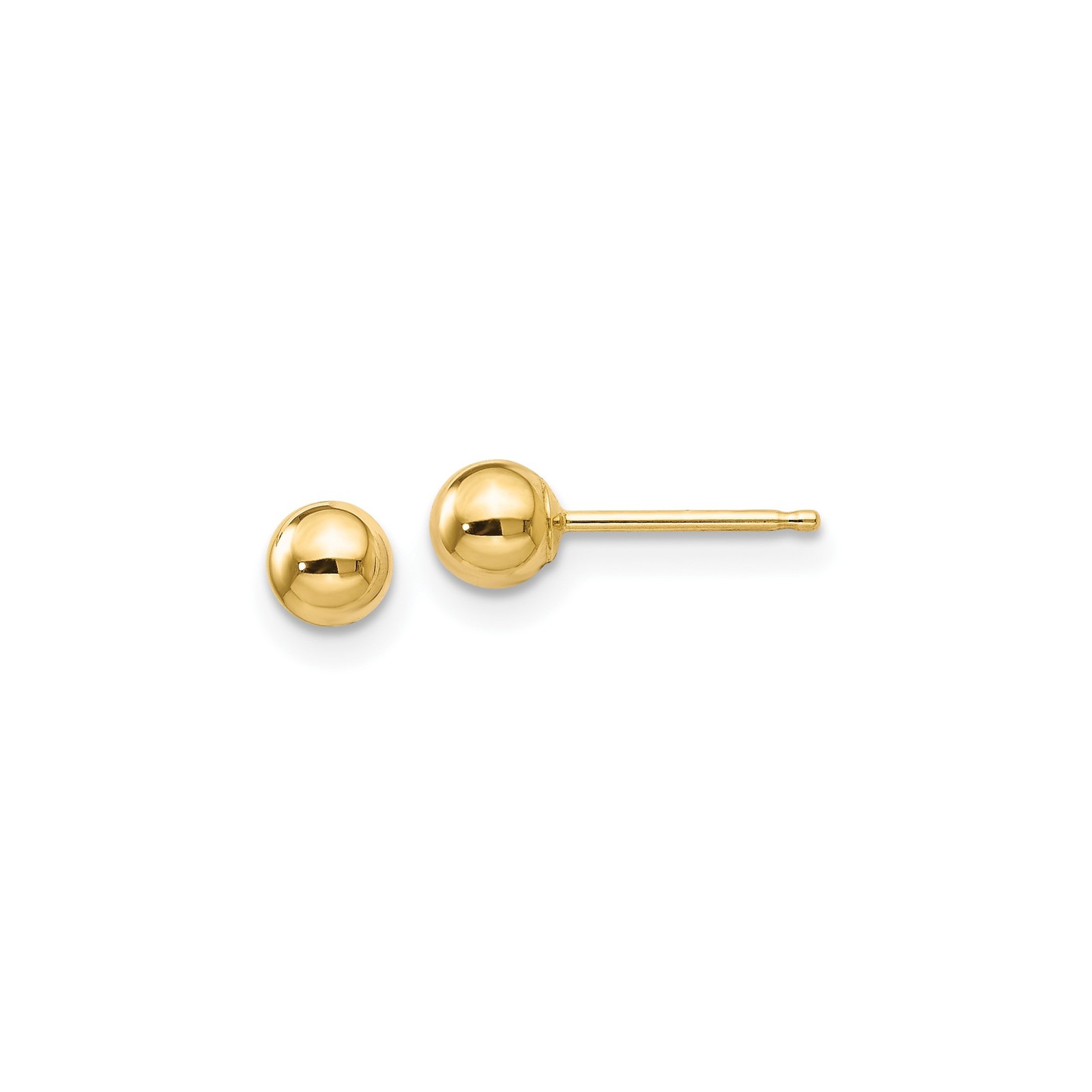 14k Yellow Gold 4mm Ball Stud Earrings Pair Polished Post Push Back