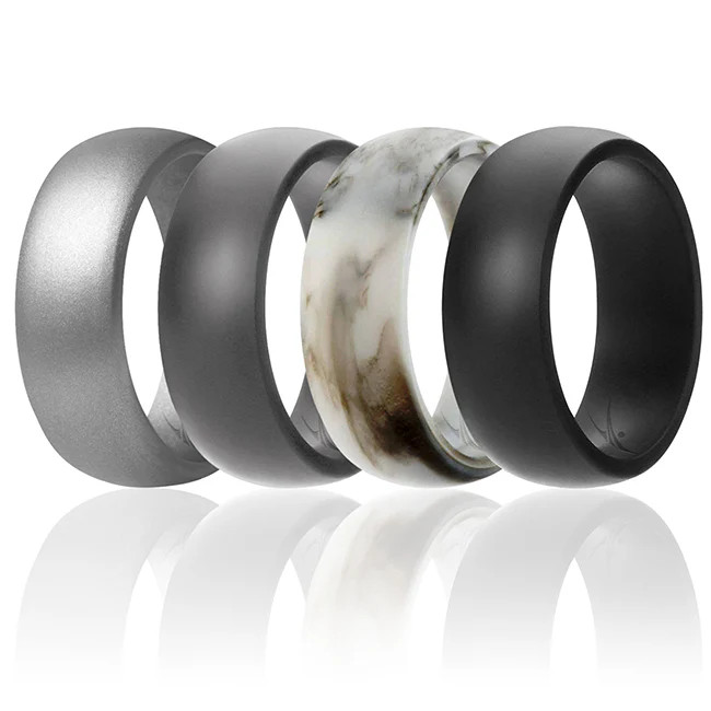 Silicone Wedding Ring Set – Marble by ROQ for Men – 4 x 10 mm Ring