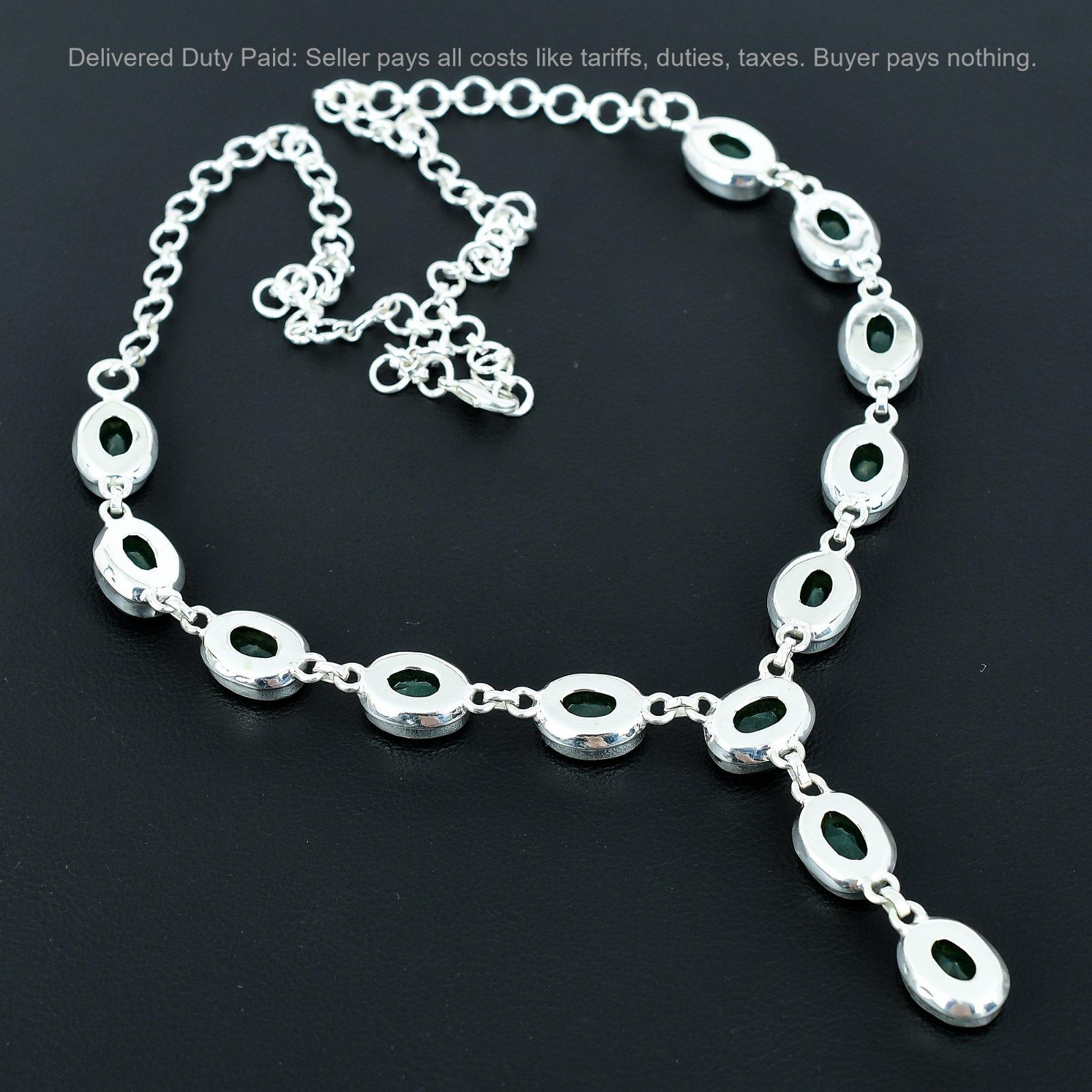 925 Silver Zambian Emrald Stone Elegant Chain Sister Wedding Necklace Jewelry