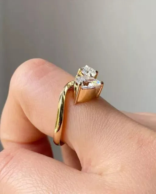 Pear and Round Cut Moissanite Toi Et Moi Engagement Ring 14K Yellow Gold Plated