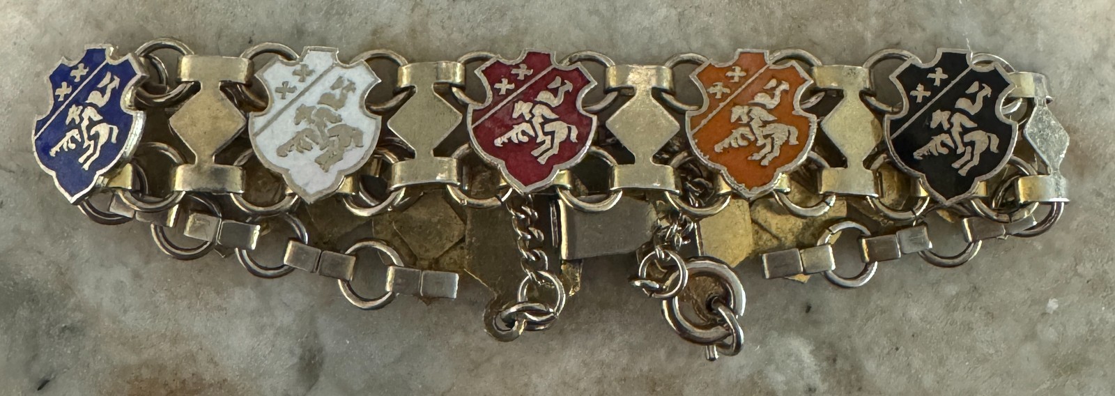 VTG gold-tone enamel souvenir bracelet enameled shields coat of arms panels