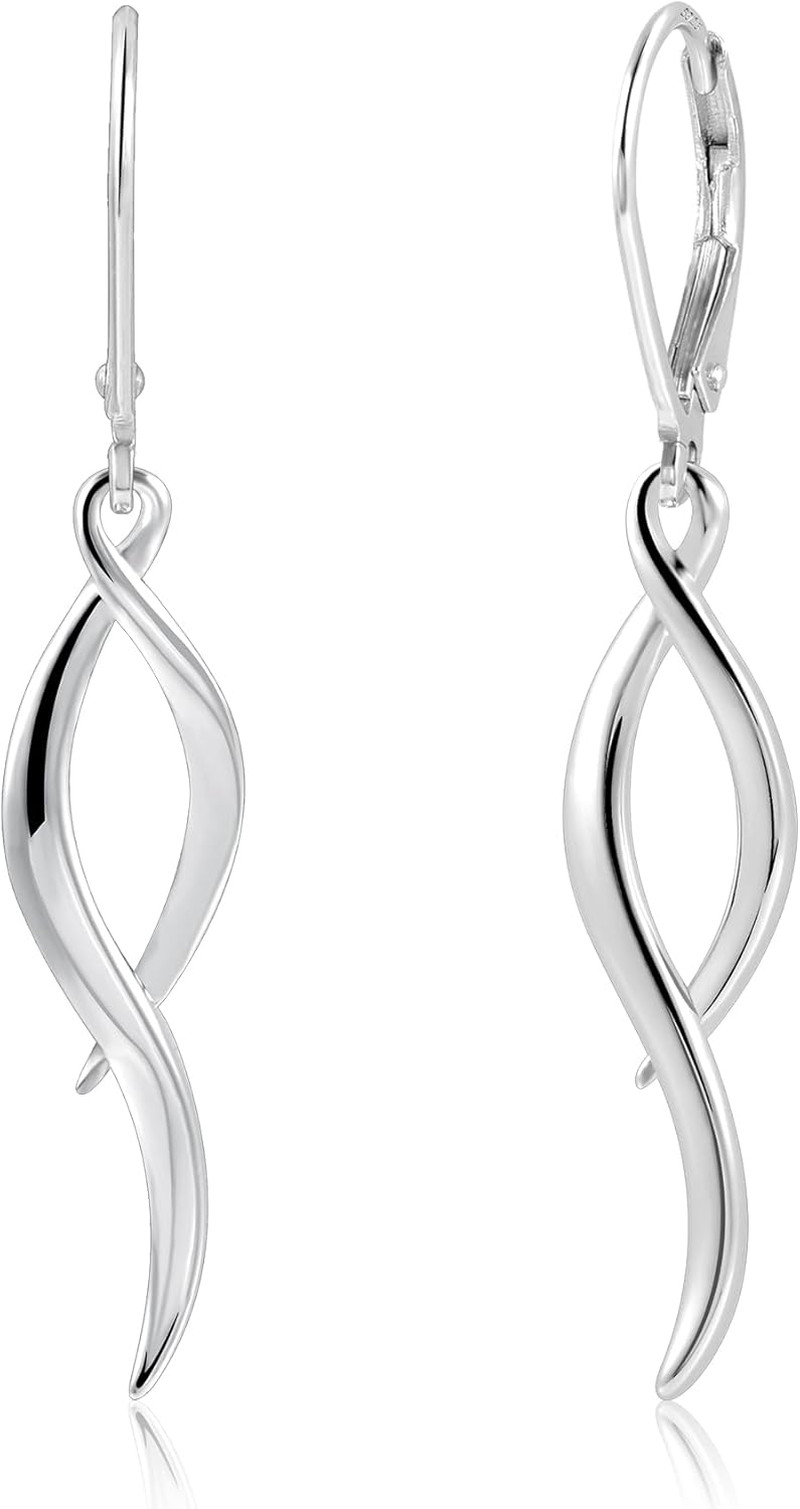 Twisted Silver Dangle Earrings, Hypoallergenic Elegant Lightweight 14K Gold Plat