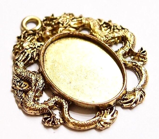 4 of 40x30mm Antique Gold Art Deco Victorian Vintage Dragon Pendant Settings
