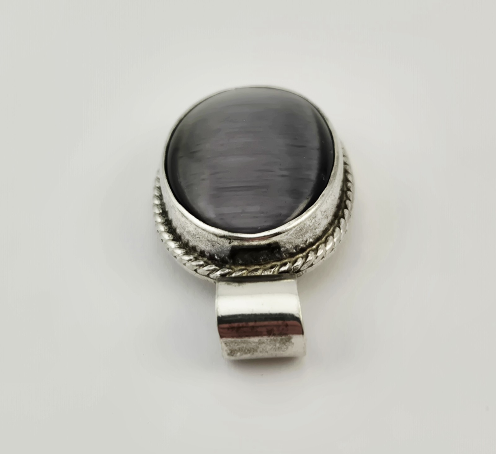 Vintage Taxco Sterling Silver Black Cabochon Slide Pendant Rope Bezel – 13.3g