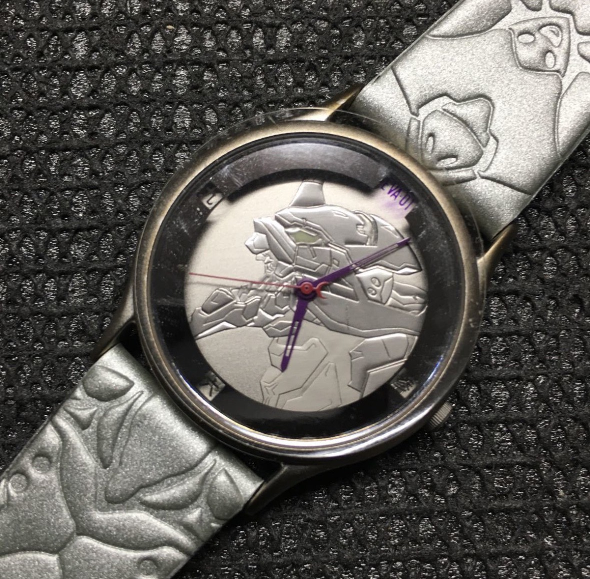 RARE! Evangelion EVA Unit 01 silver leather wristwatch Unused NEW Mens Discontin