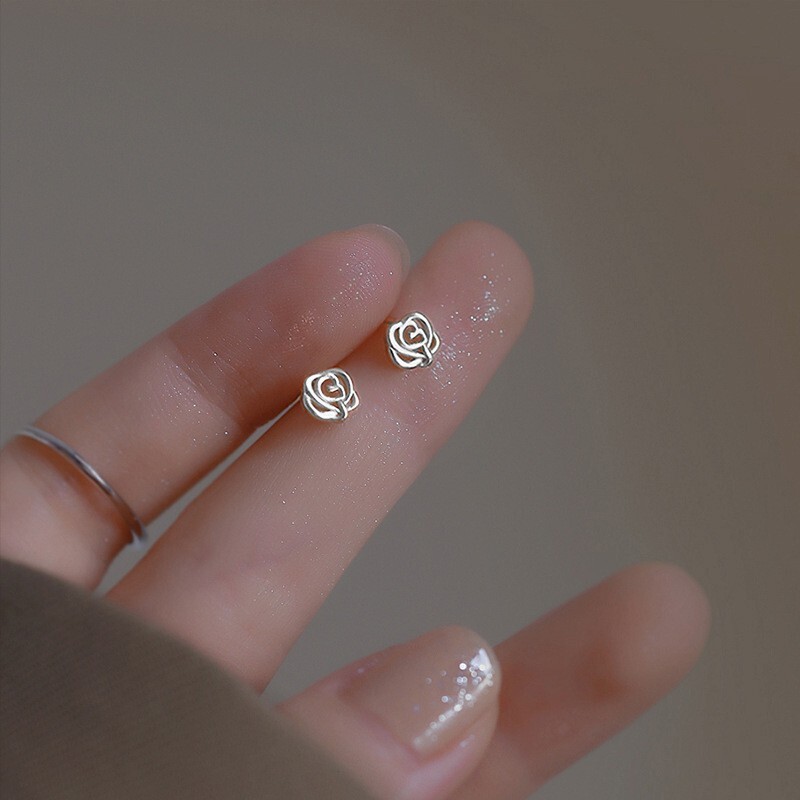 925 Silver Post Abstract Love Flower Rose Stud Earrings 5mm Women Girl S6