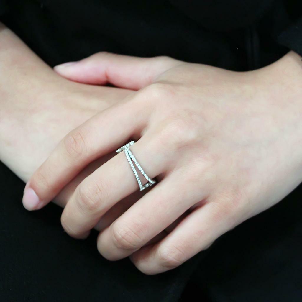 DA310 – No Plating Stainless Steel Ring with AAA Grade CZ in Clear