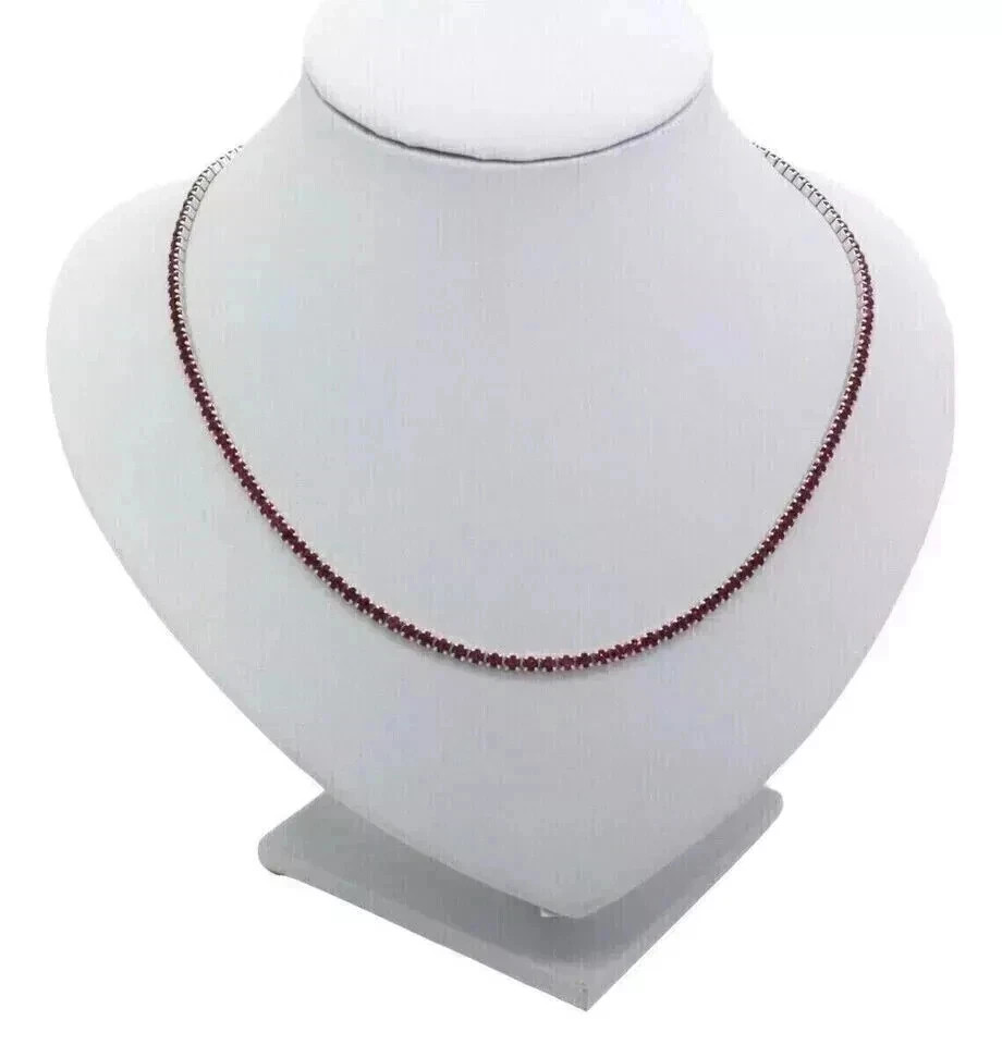 15TCW Round Lab Created Red Ruby Women’s Tennis Necklace 14K White Gold Finish