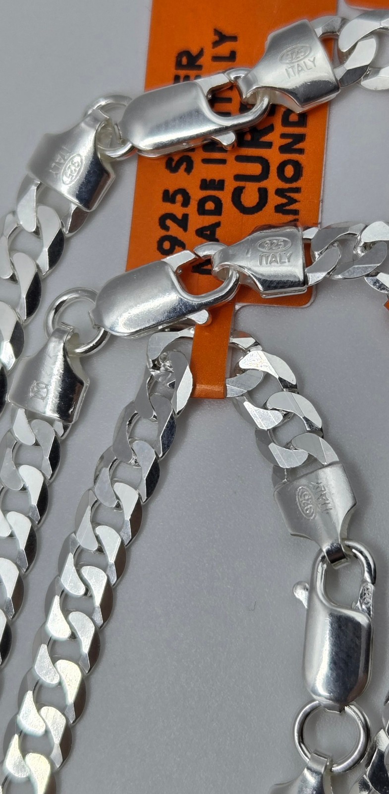NEW CUBAN CURB Chain Necklaces, 925 Sterling Silver, Italy Handmade, 6mm-7mm
