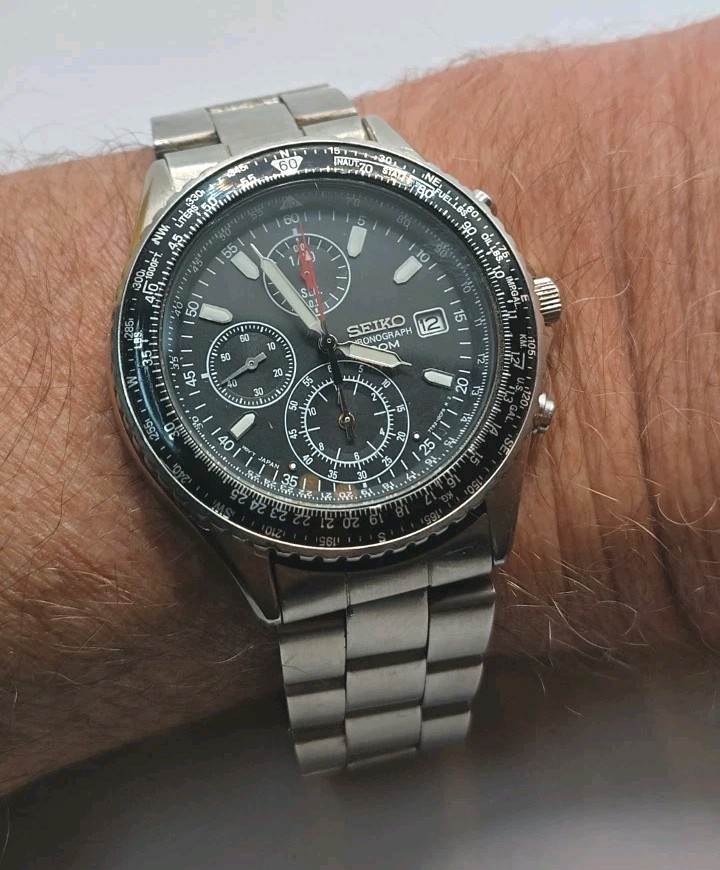 Vintage Seiko Flightmaster Pilot 7T92-0CF0 Chronograph Quartz Watch.