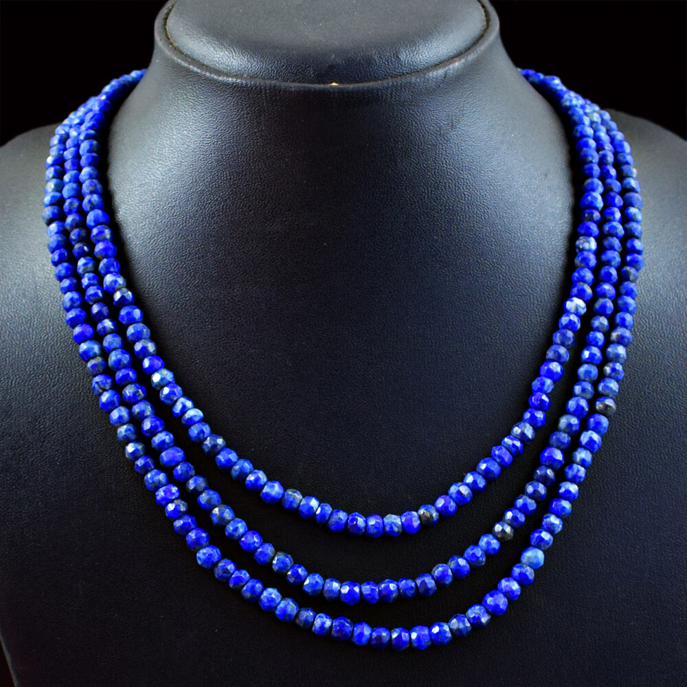 335.00 Cts Natural 3 Line Lapis Lazuli Round Cut Beads Necklace NK 25E114 (RS)