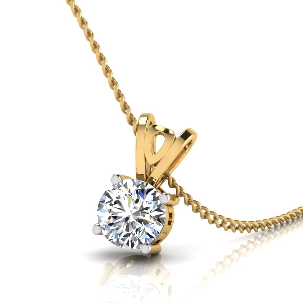 14Kt Yellow Gold 1.00 Ct Lab Grown Round Cut Diamond Solitaire Pendant 0.50 in
