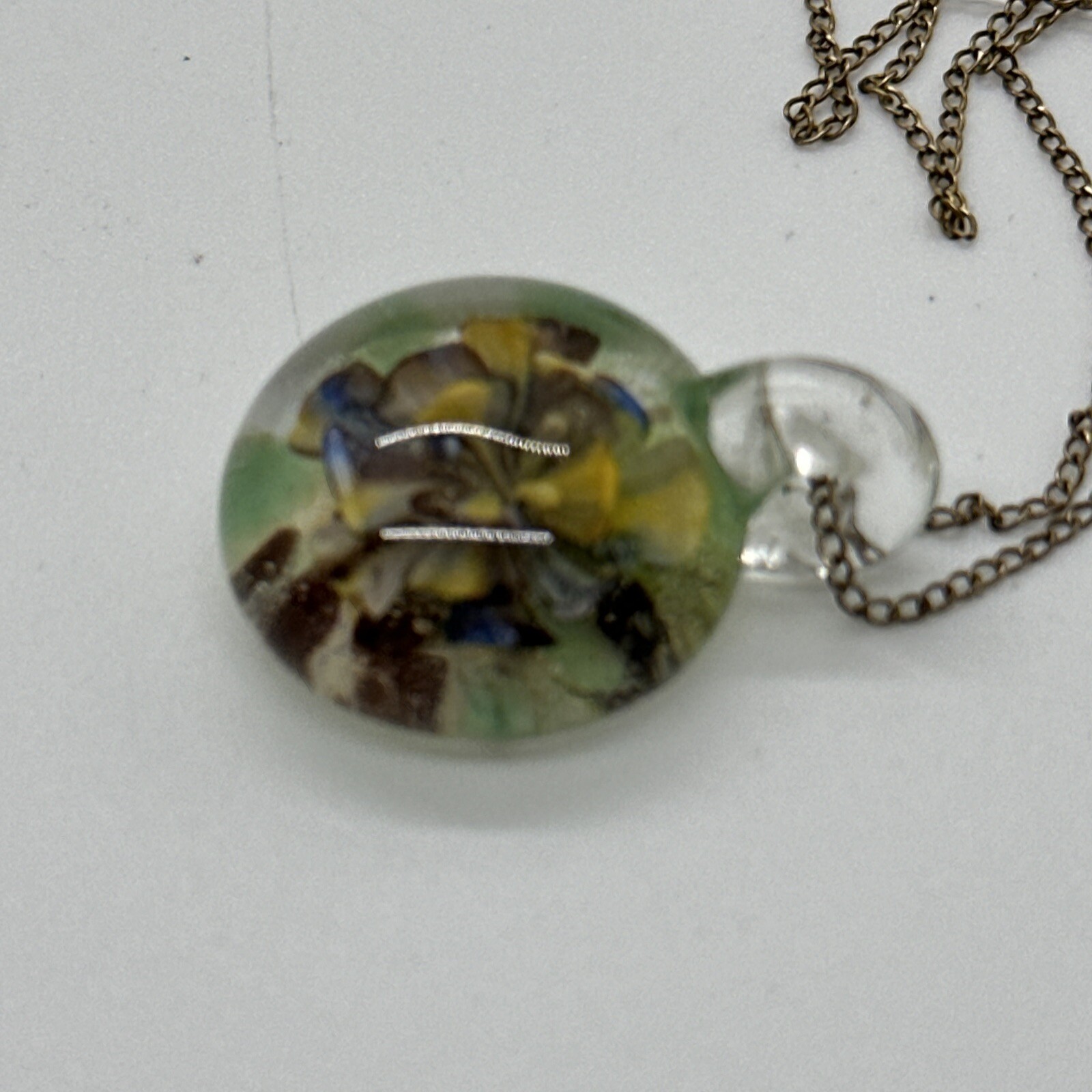 Art Glass Pendant Murano Style Green Yellow Blue Brown