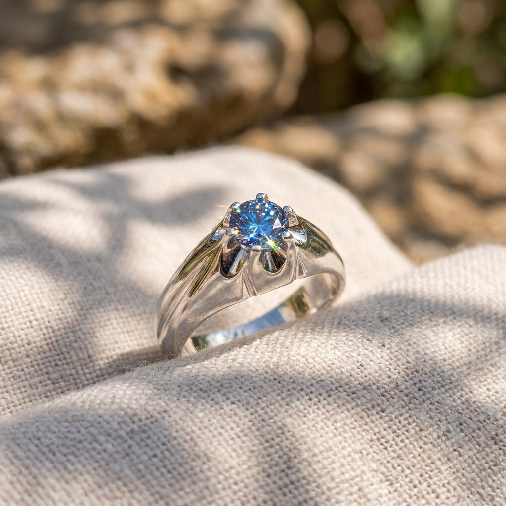Moissanite Round Blue Shiny Jack Ring 0.50ct