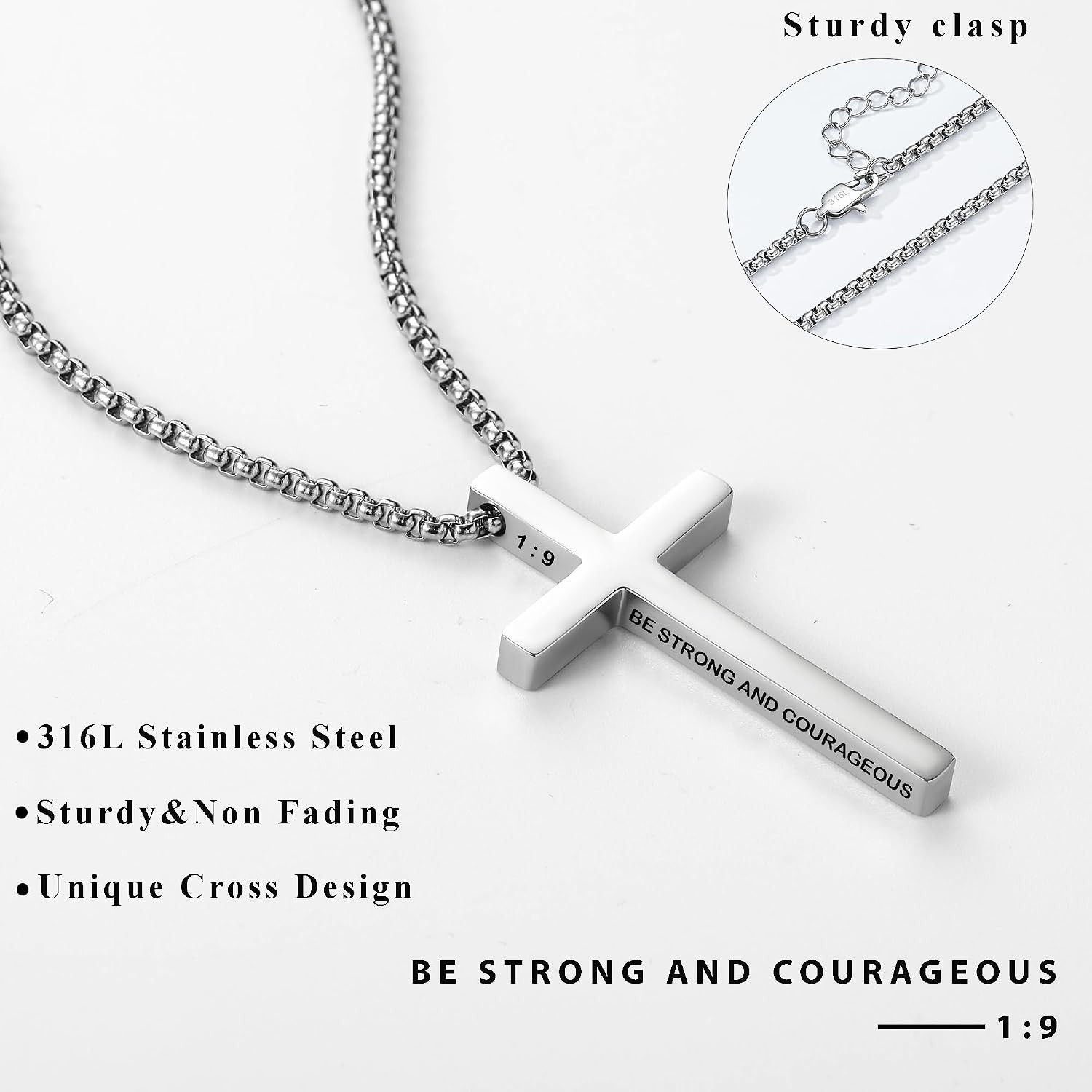 316L Stainless Steel Bible Verse Cross Necklace Religious Jewelry Gifts for Men