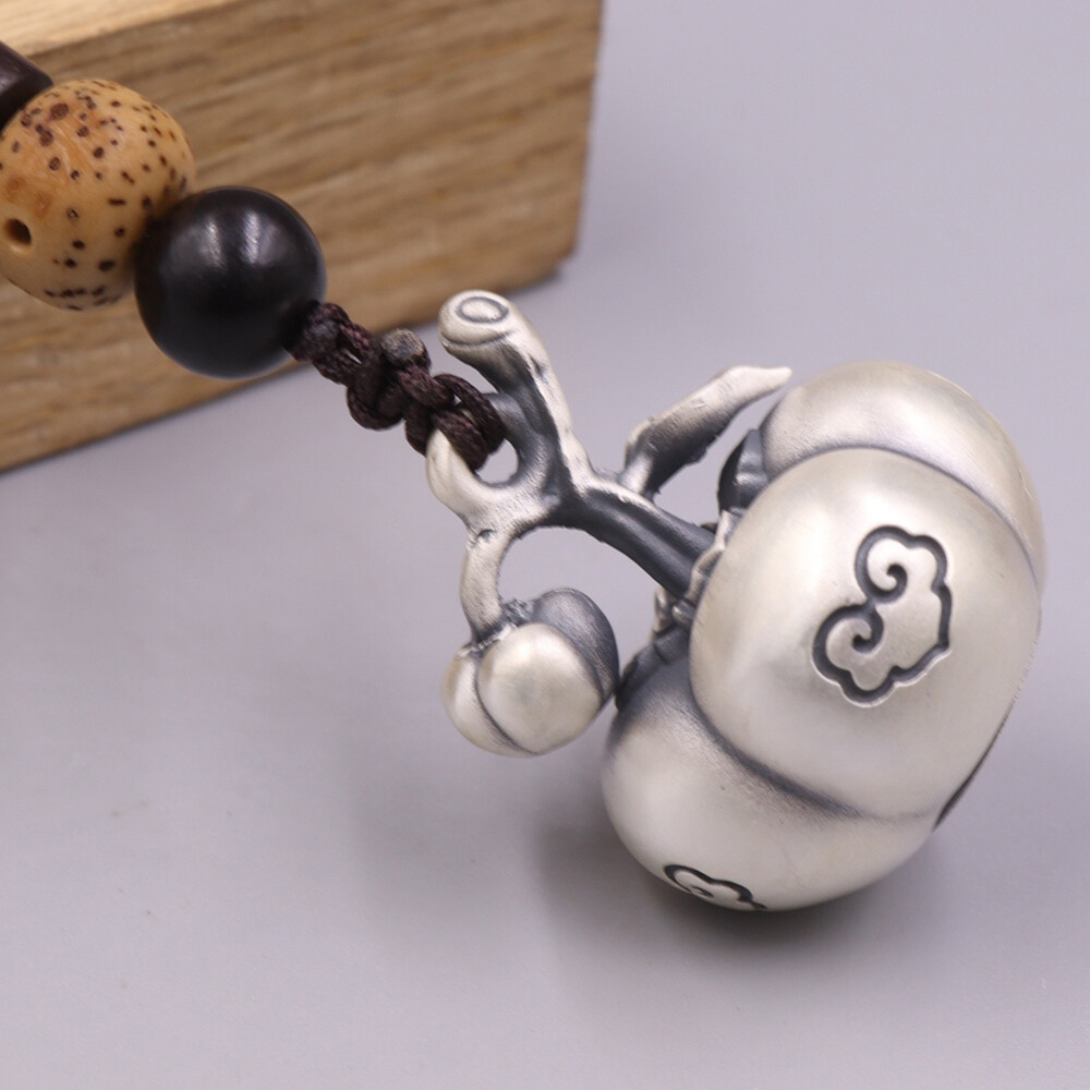 Pure S999 Fine Silver 999 Handmade Lucky Persimmon Ruyi Pendant 26-27g 28*22mm