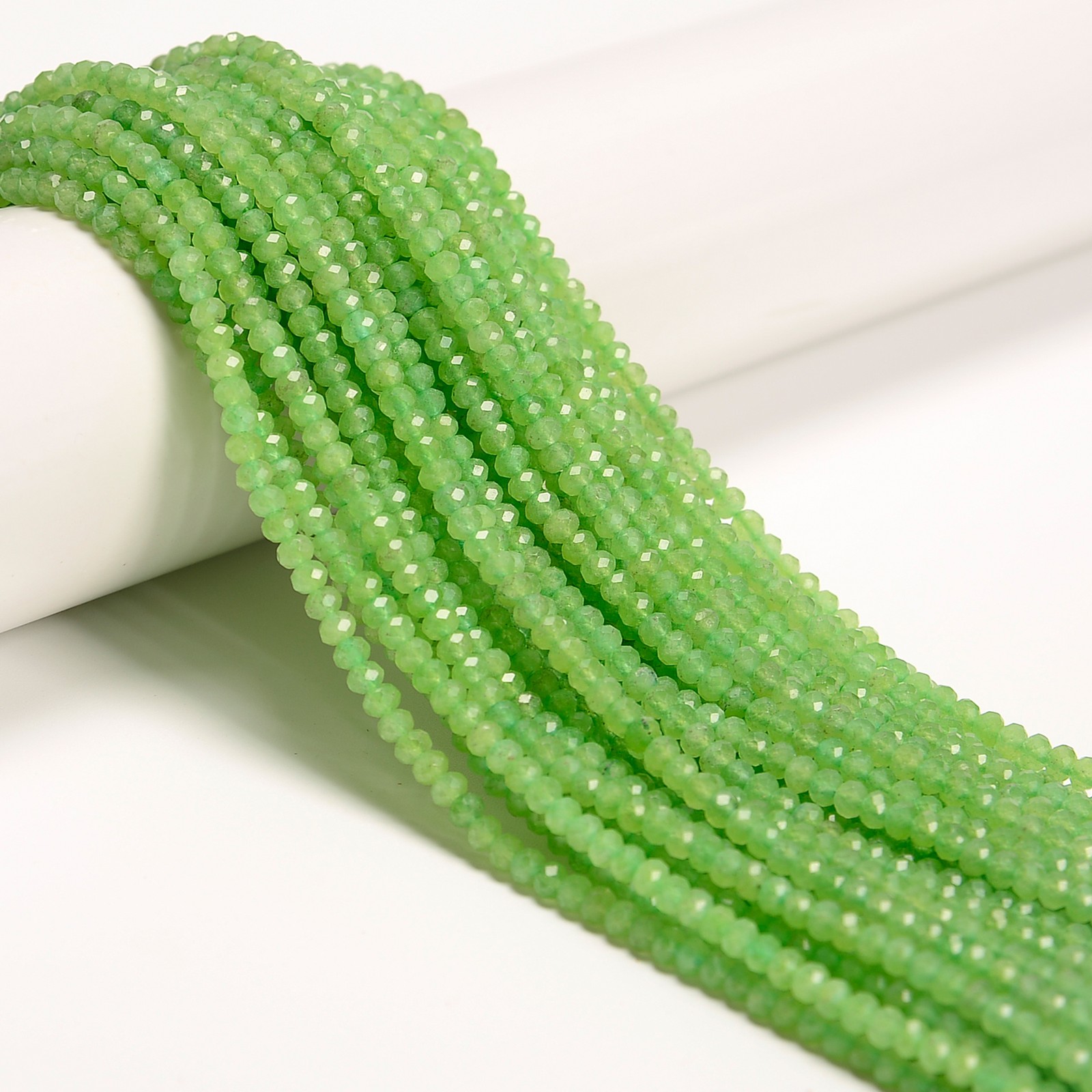 Peridot Color Dyed Jade Faceted Rondelle Beads Size 3x4mm 15.5” Strand