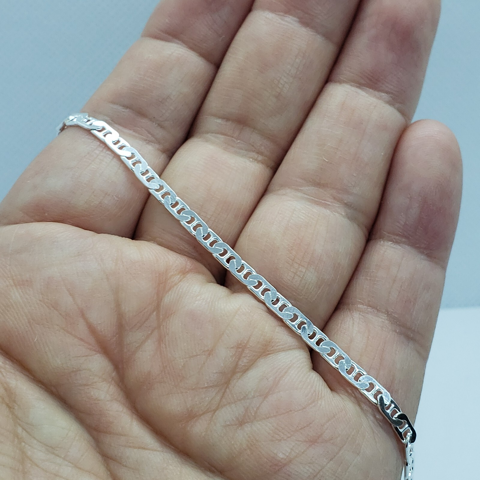 925 Sterling Silver Italy Flat Mariner Link Chain Necklace Bracelet 2.1mm 7″~30″