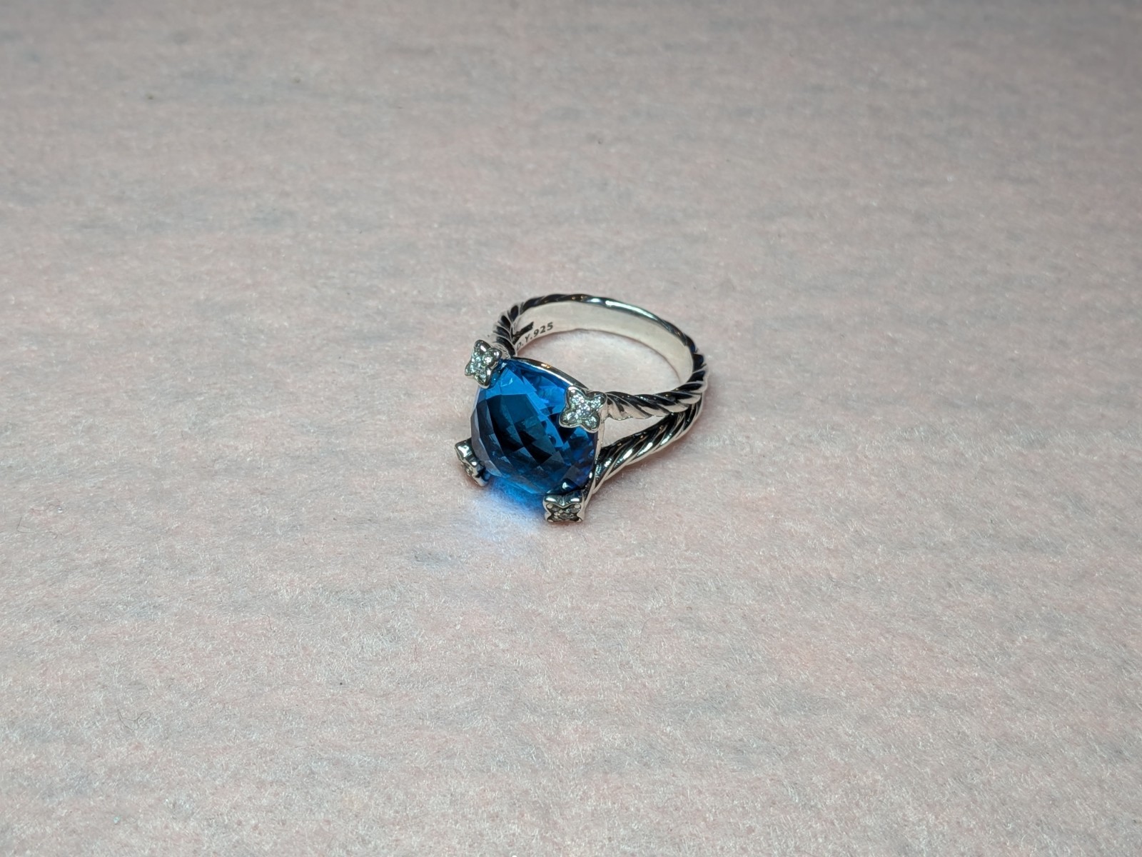 David Yurman Sterling Silver 925 Blue topaz ring size 8.5 authentic