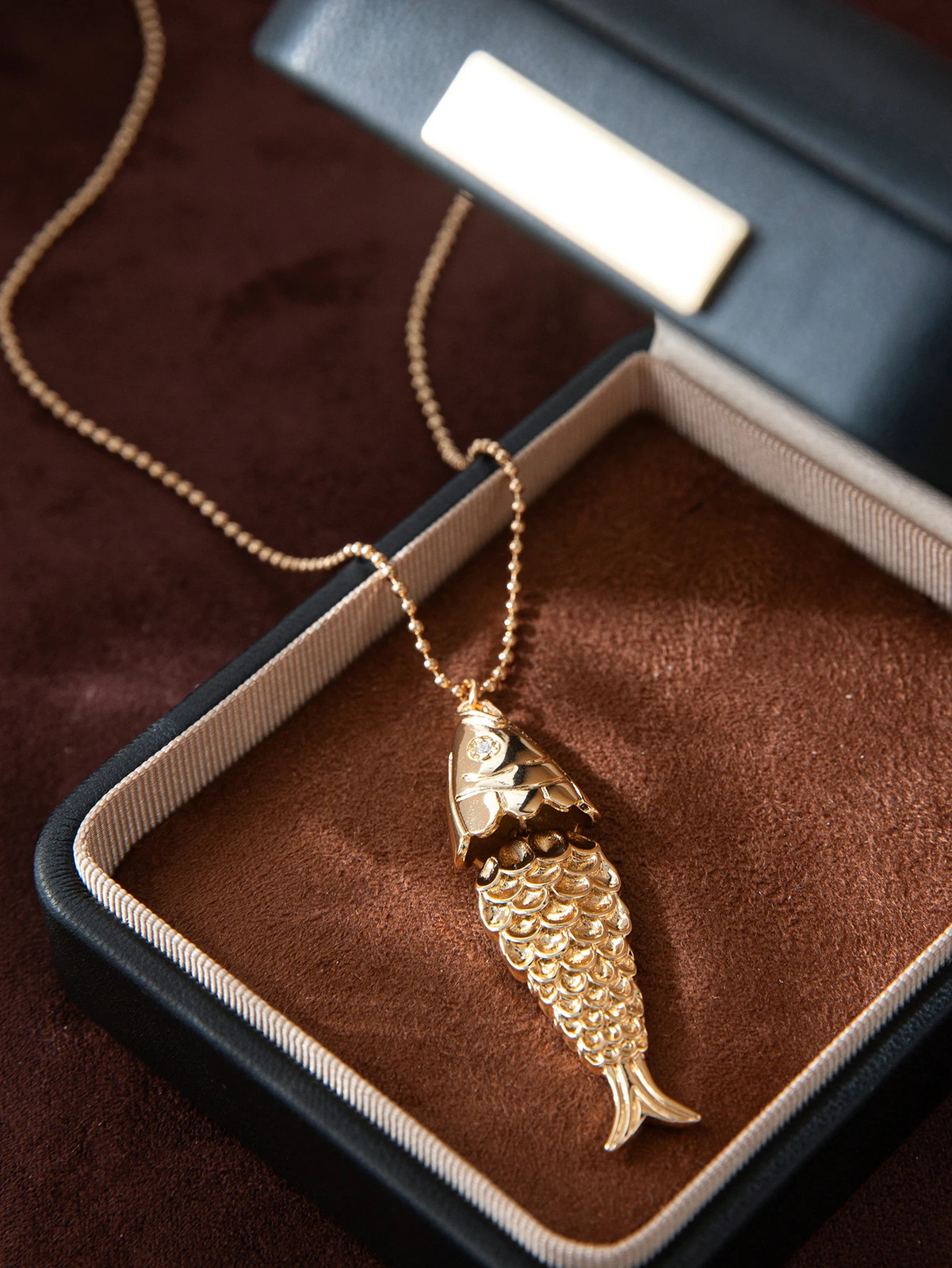 Koi Fish Pendant Necklace Zircon Gold Plated Hip Hop Lucky Jewelry Gift