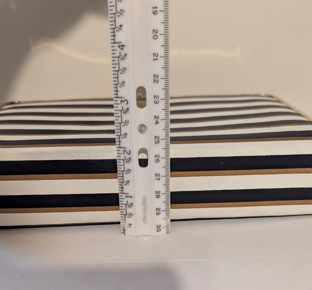Liz Claiborne Black White Striped w/Gold Accents Hard Travel Jewelry Box 9″L