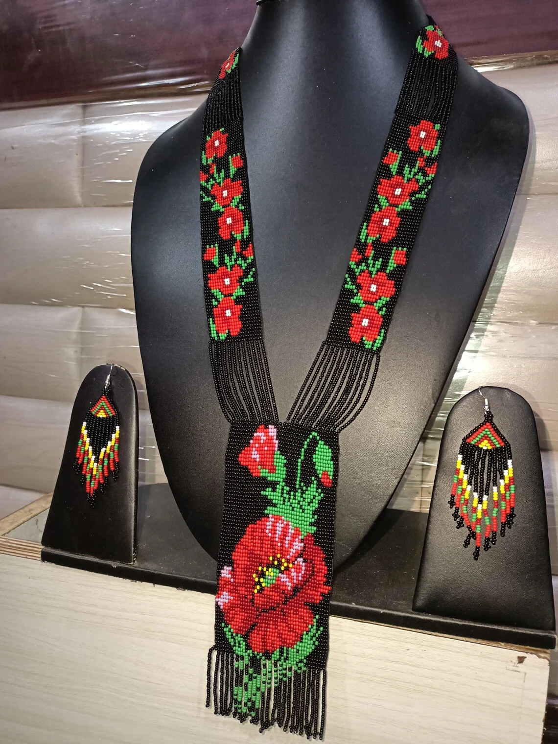 Boho Beaded Handmade Seed Bead American Ukrainian traditional Necklace Earrings