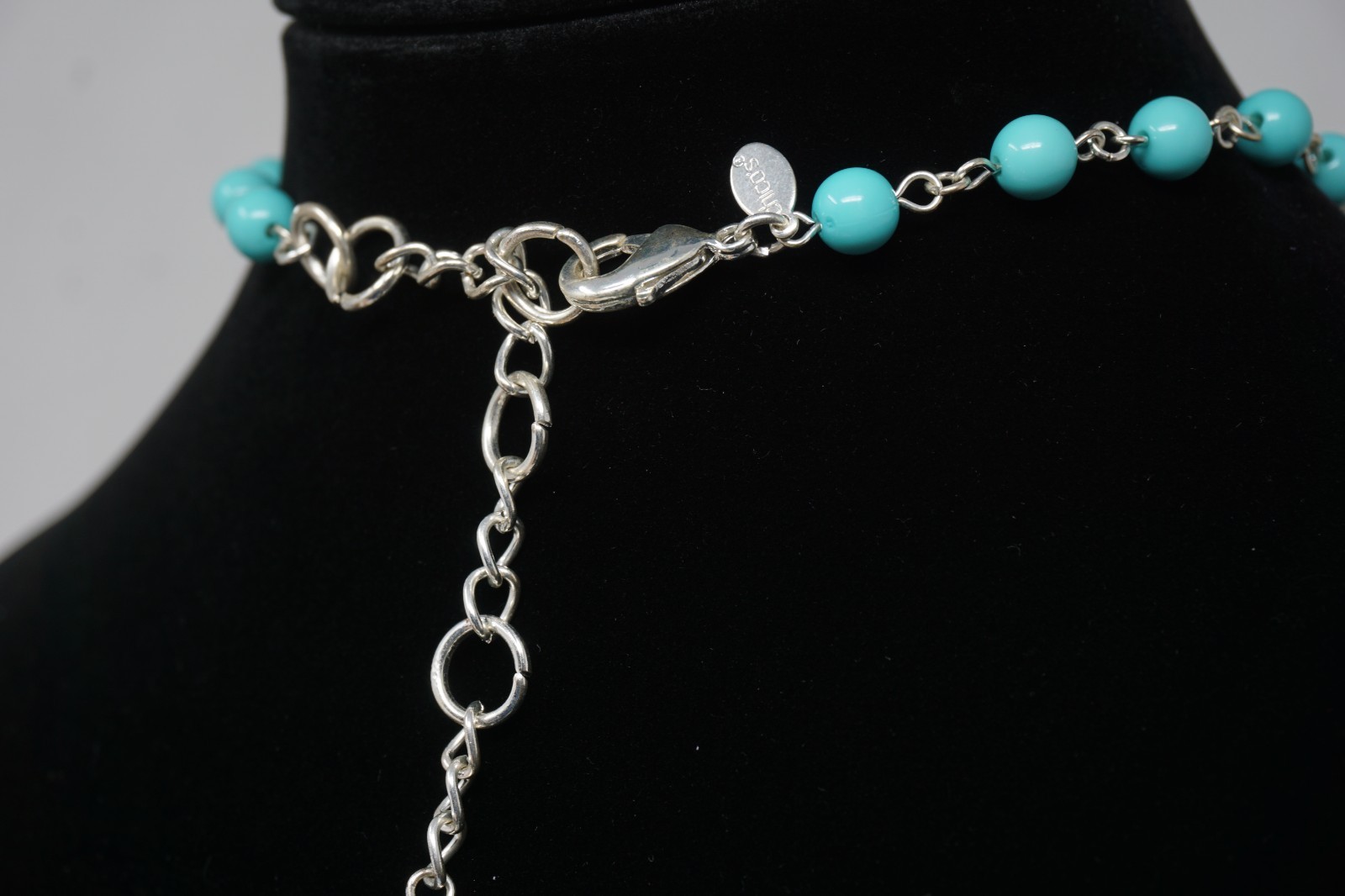 Chico’s Turquoise Blue Beaded Crystal Drip Choker Necklace Waterfall Bib 19”