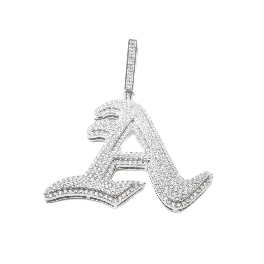 2.50Ct Round Cut Moissanite Men’s Custom Letter A Pendant 14K White Gold Plated