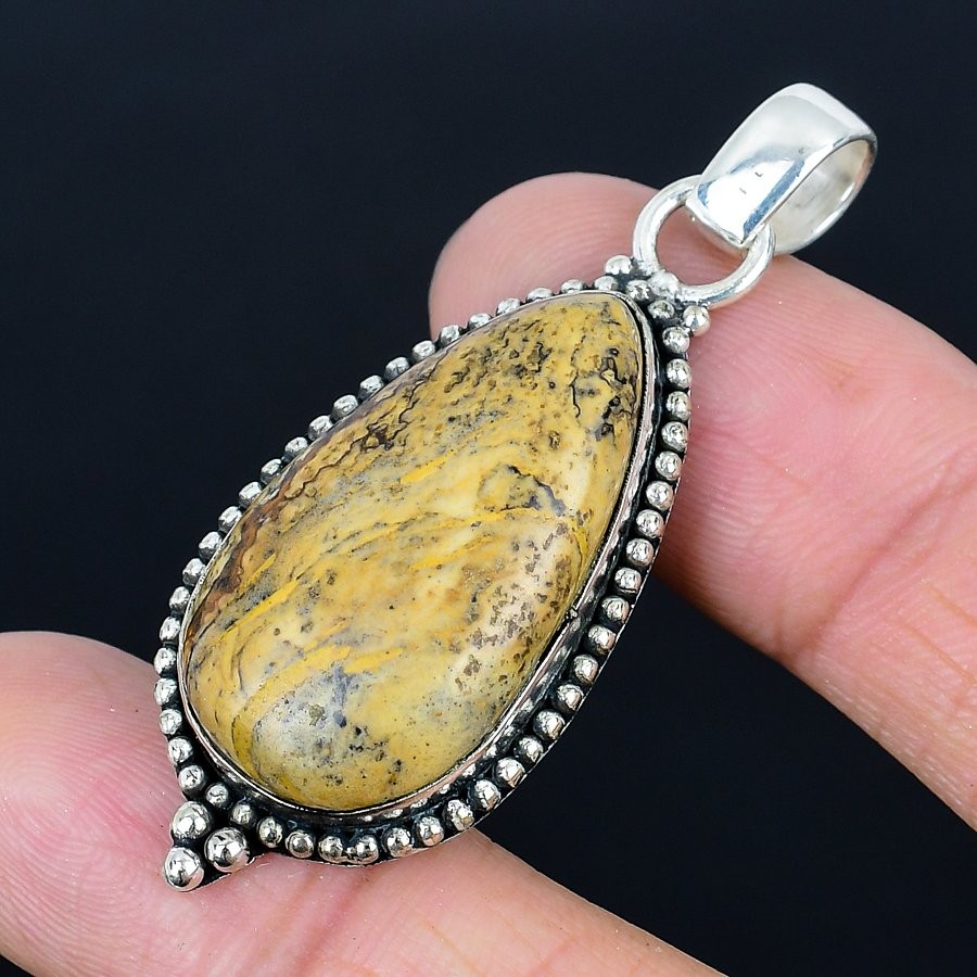 Delighting Picture Jasper Gemstone 925 Sterling Silver Pendant 2.04″ A117