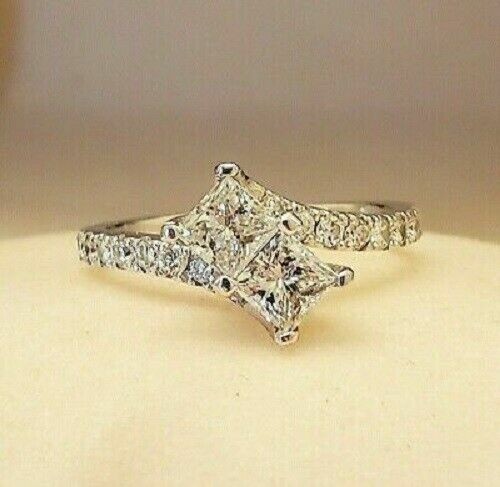 1.60Ct White Princess Cut Two Stone Together Forever Engagement Wedding Ring