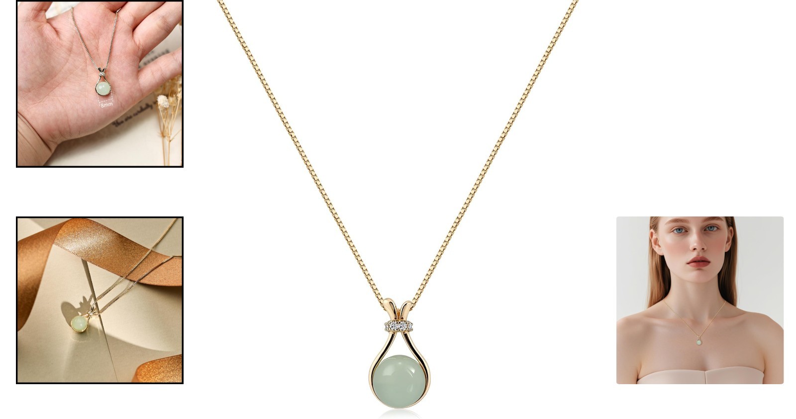 Elegant 8mm Green Jade Pendant Necklace – Gold Plated Gift for Special Moments