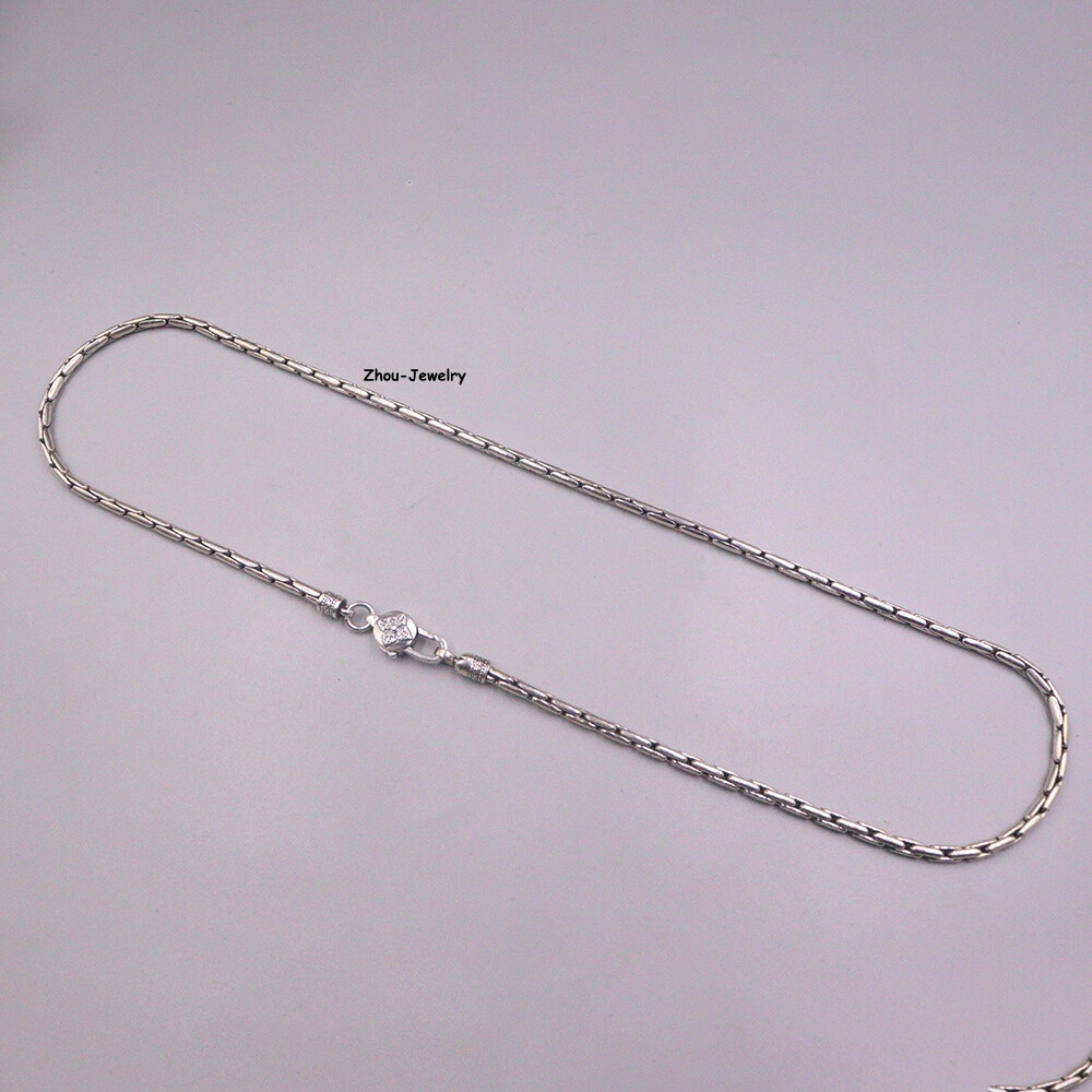 Real S925 Sterling Silver Chain 3mm Snake Bamboo Link Necklace 39-40g 23.6inch