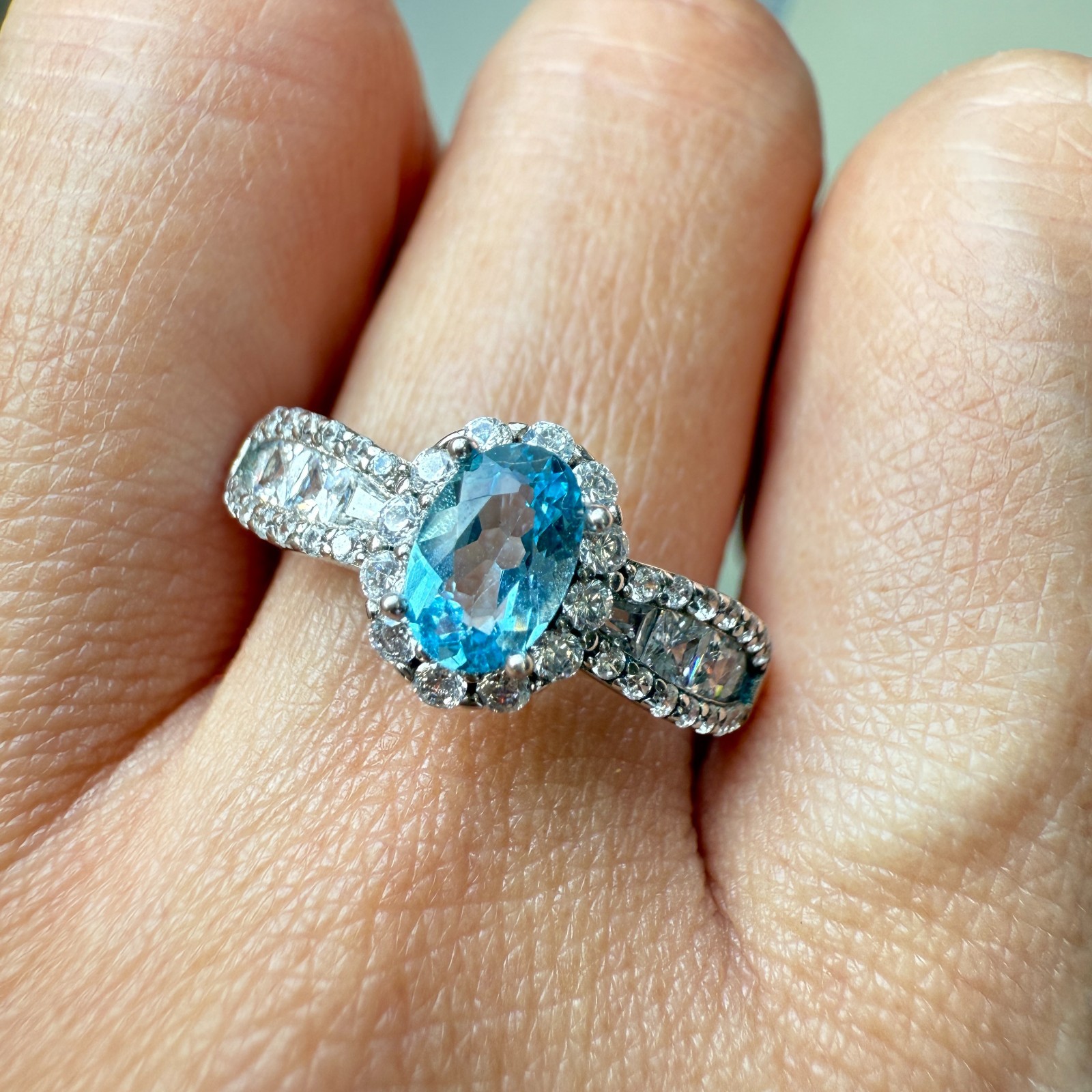 925 Sterling Silver Ring 6x4mm Natural London Blue Topaz Zircon Handmade Gift