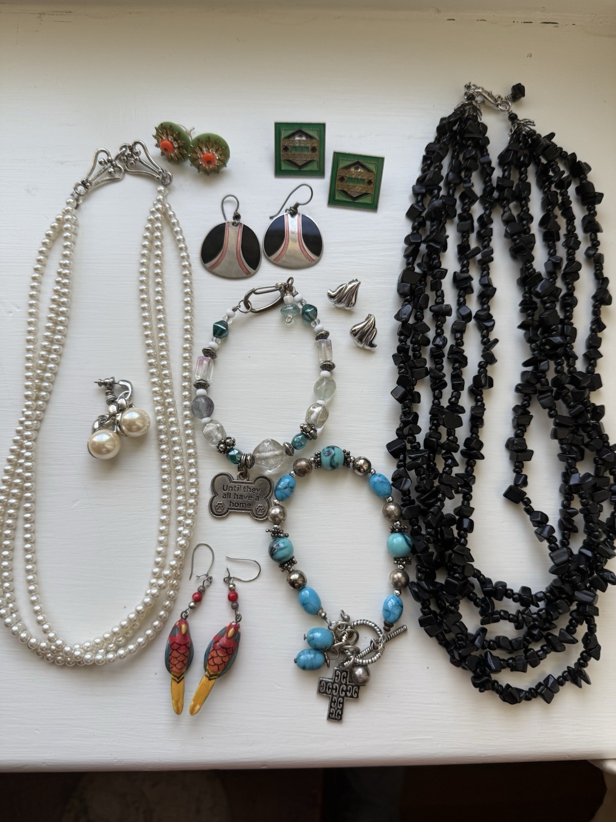 Silver Tone Jewelry Mixed Lot with 2 Necklaces 2 Bracelets and 6 Pair Earrings