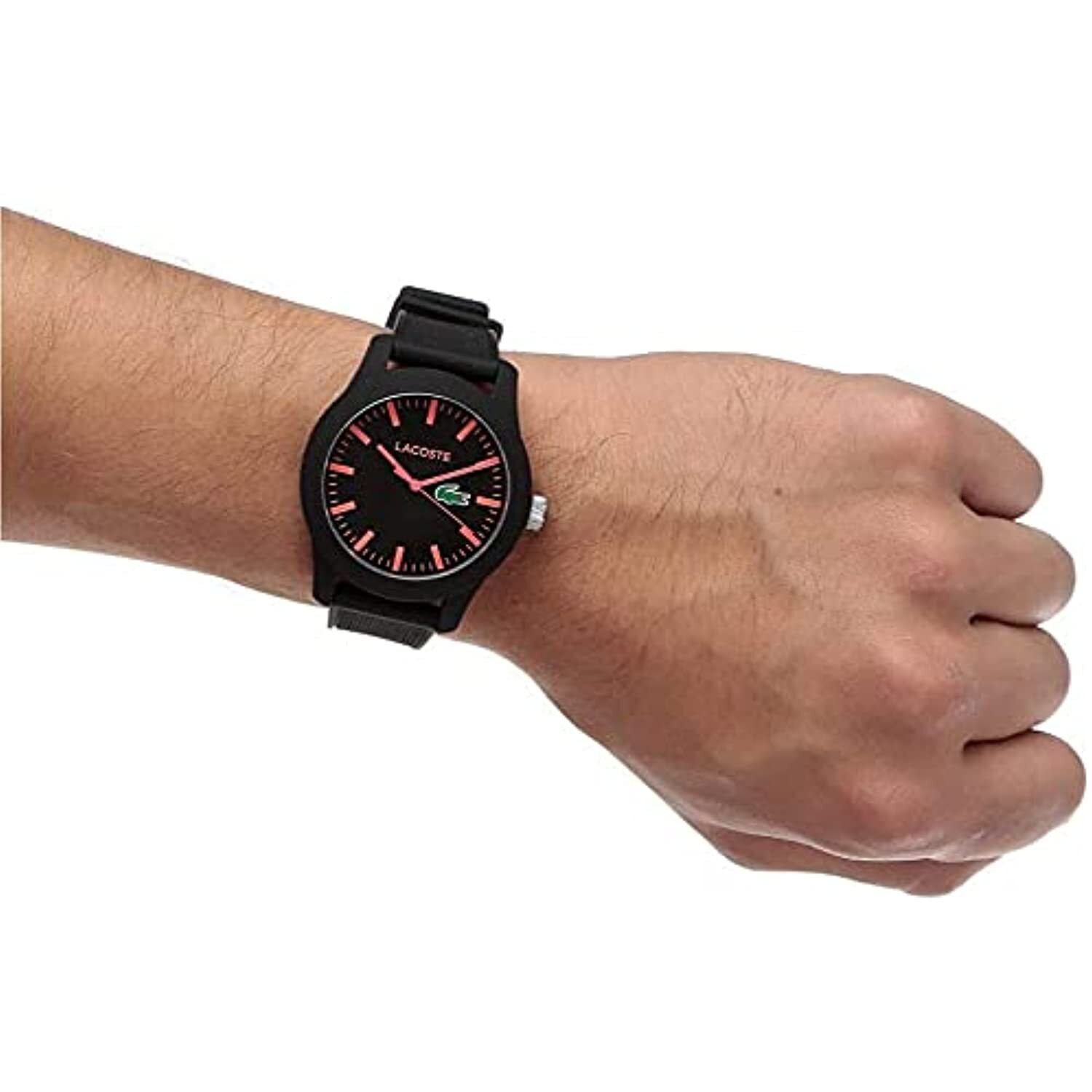 LACOSTE 2010794 BLACK DIAL & SILICONE STRAP RED MARKS DATE MEN’S WATCH