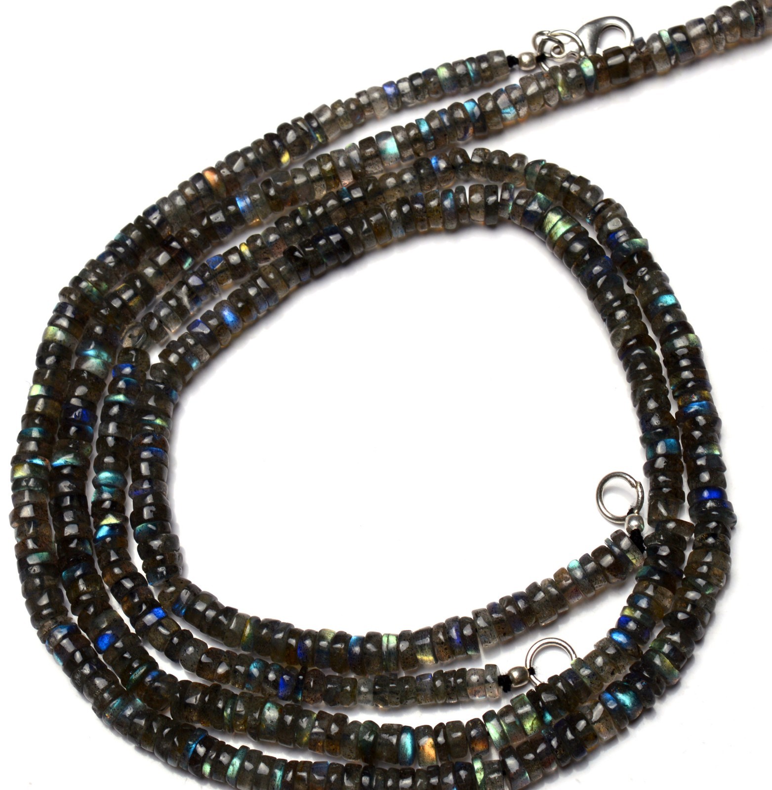 Natural Gem Blue Fire Labradorite 5MM Approx. Smooth Heishi Beads Necklace 18″