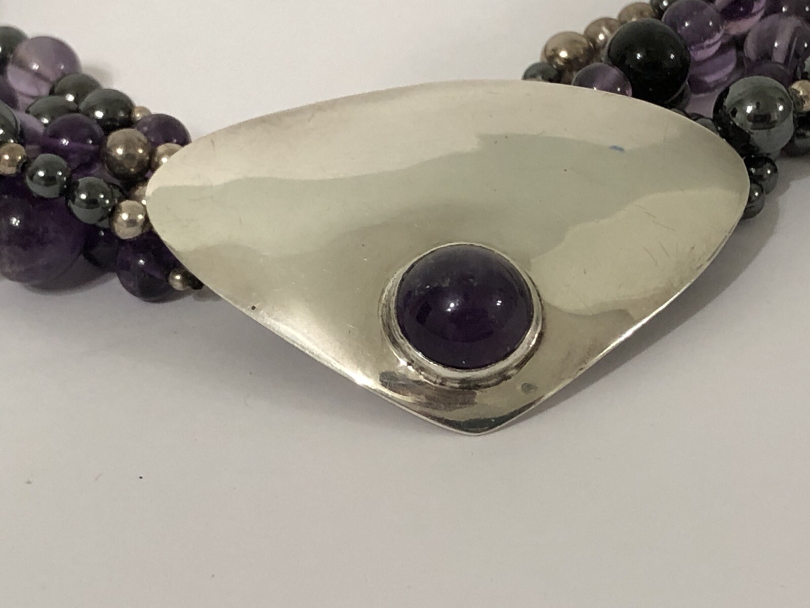 SUSAN CUMMINGS multi strand amethyst bead necklace/Choker statement piece Signed