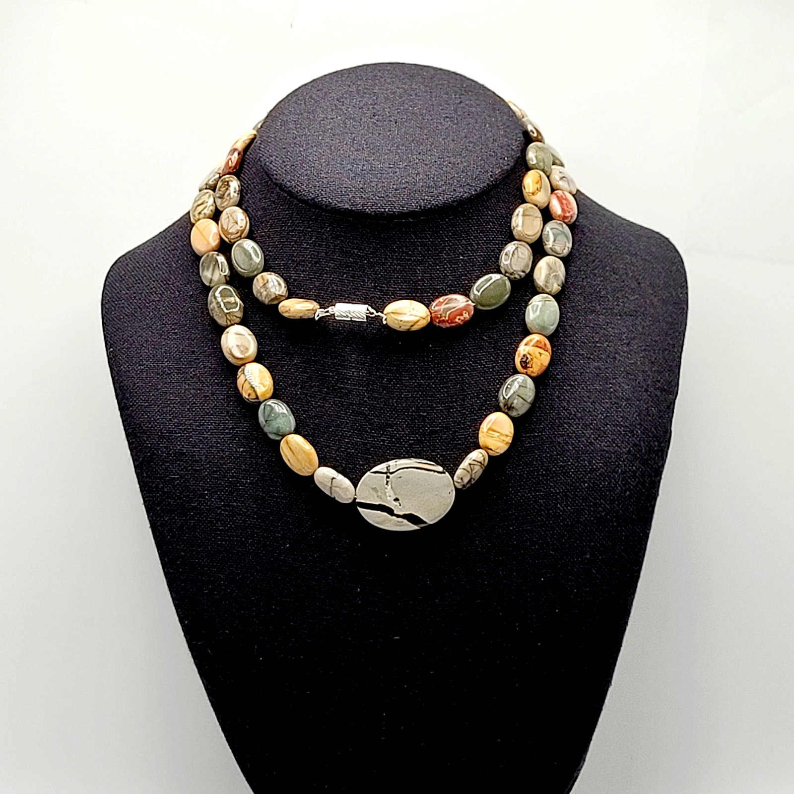 Artisan Picasso Jasper Bead Asymmetric Focal Stone Piccadilly Vtg Necklace 32 in