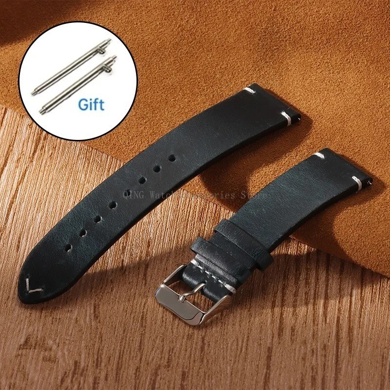 Retro Oil Wax Genuine Leather Watch Band 18 19 20 21 22 24mm Thin Cowhide Strap