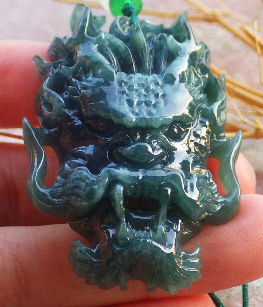 Certified Green Natural 100% A JADE JADEITE PENDANT Dragon Head 龙头 114202 TS