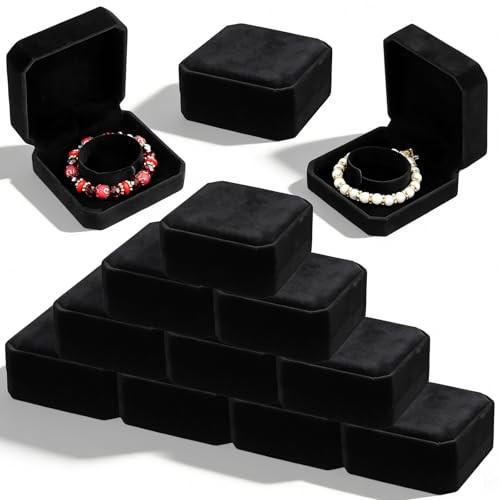 12 Pcs Velvet Bracelet Box – Classic Black Gift Box Case for Jewelry