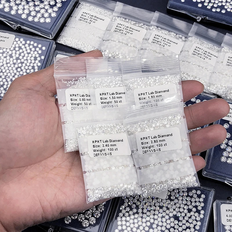 Lab Grown Diamond 100PCS 0.9-3mm Melee DEF HPHT/CVD Loose Diamond Round Stones