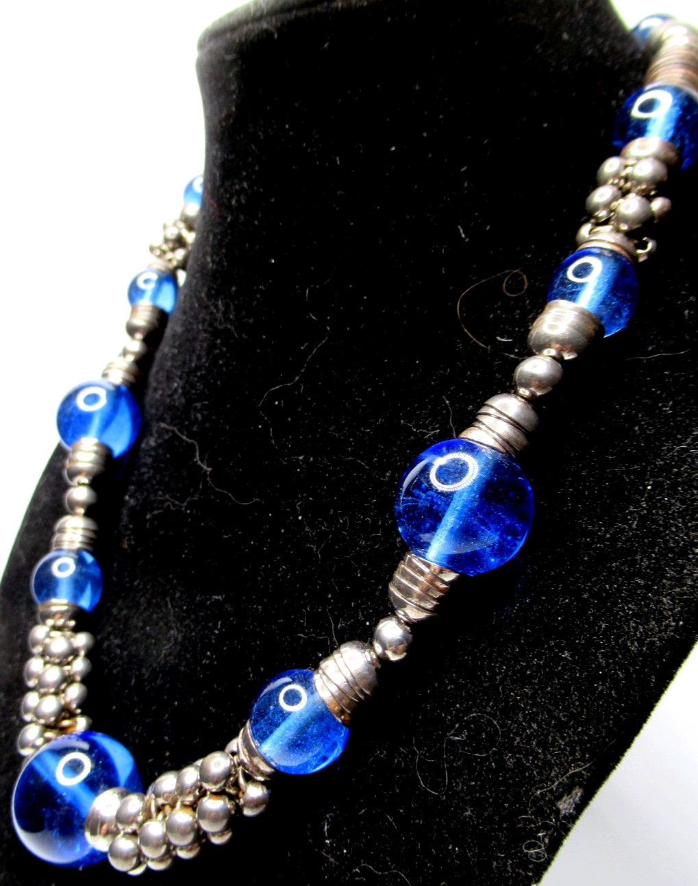 Beautiful French Rousselet? Blue Glass Bead Vintage Neckalce Restrung